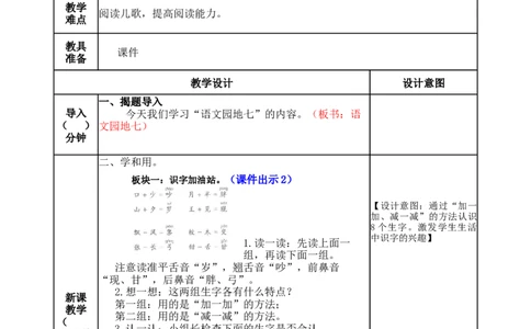语文园地七-教案_一年级语文下册（统编版）_老课标资料_教案反思+导学案_表格式_5版表格式教案