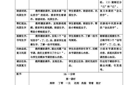 课文16一分钟第1课时教案_一年级语文下册（统编版）_老课标资料_教案反思+导学案_表格式_6版表格教案（带三维目标）_第7单元