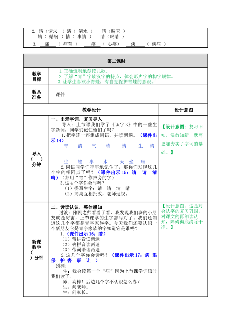 识字3小青蛙-教案_一年级语文下册（统编版）_老课标资料_教案反思+导学案_表格式_5版表格式教案
