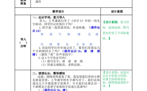 识字3小青蛙-教案_一年级语文下册（统编版）_老课标资料_教案反思+导学案_表格式_5版表格式教案