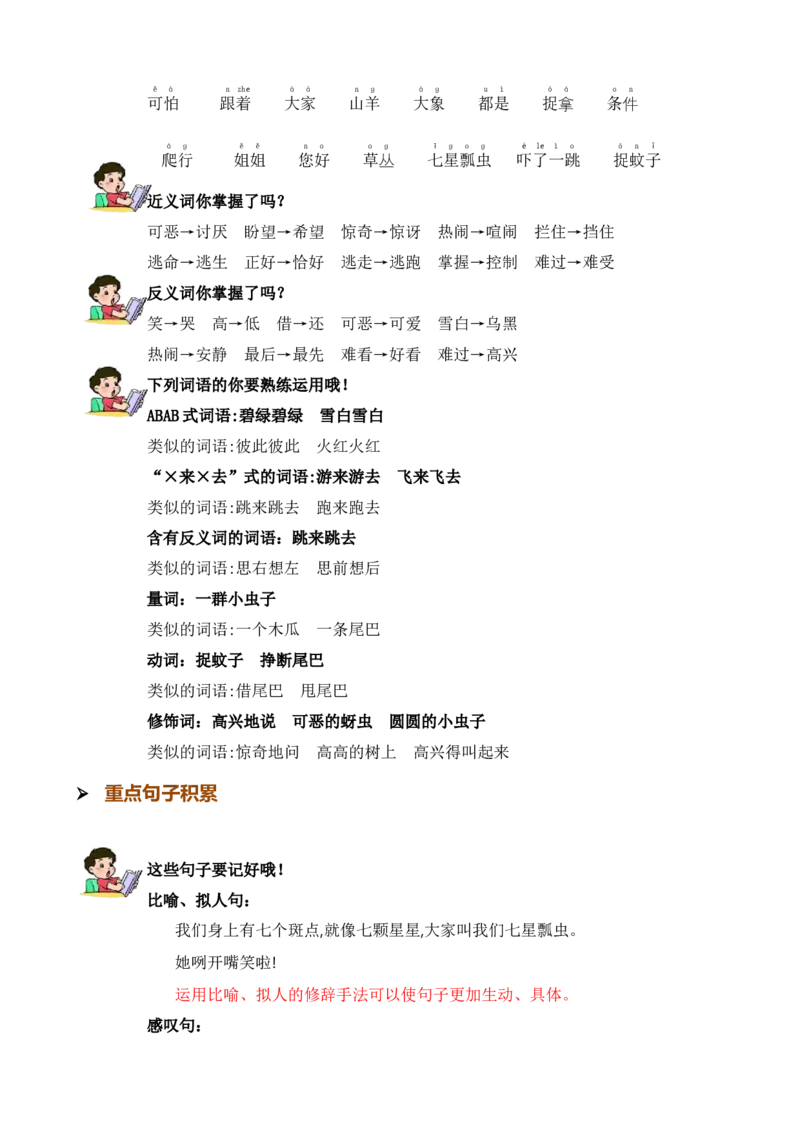 第八单元知识清单语文一年级下册（统编版）_一年级语文下册（统编版）_单元知识复习专项_2024版