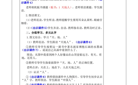 识字1天地人优质版教案_一年级语文上册（统编版）_全套教学资源_课件+教案_1.第一单元_识字1天地人_教案