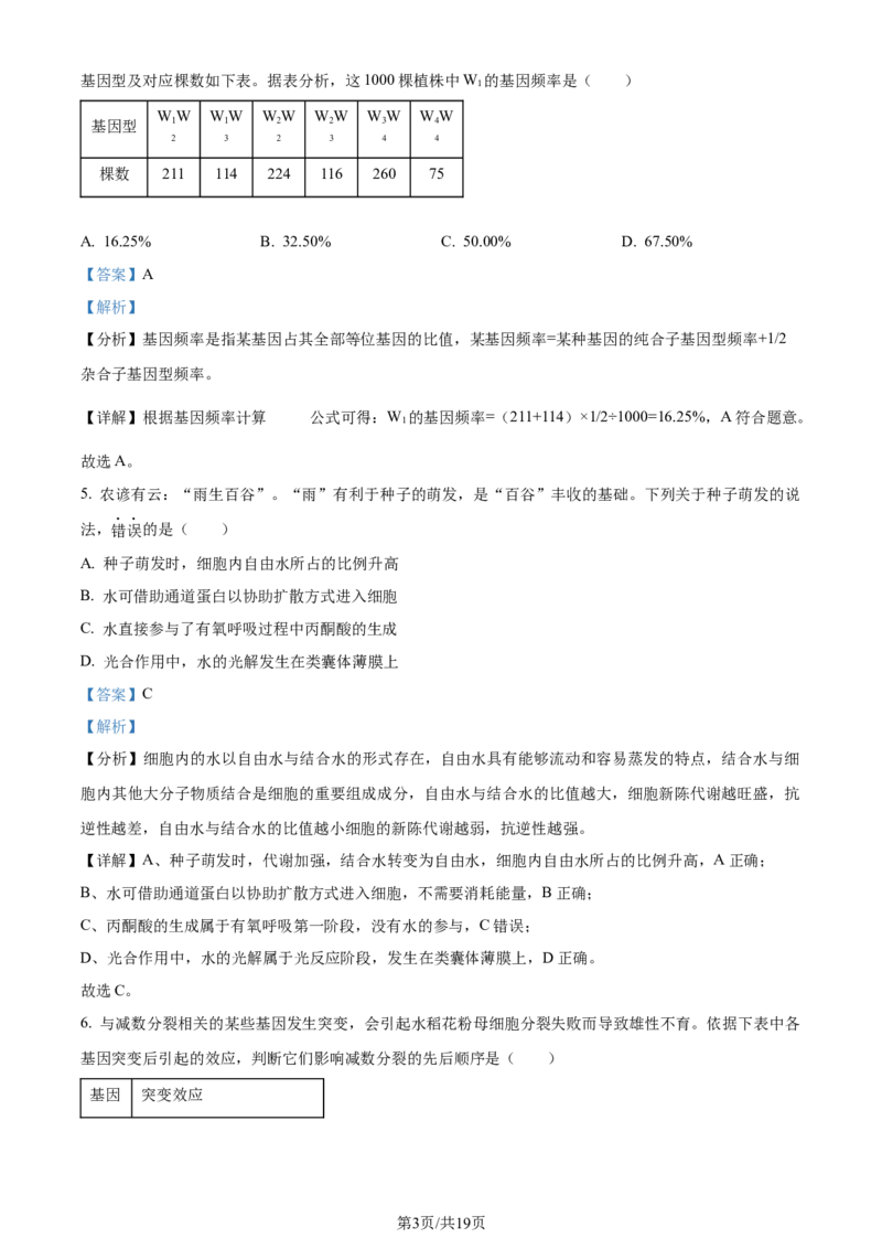 2024年高考生物试卷（江西）（解析卷）_生物历年高考真题_新&middot;Word版2008-2025&middot;高考生物真题_生物（按年份分类）2008-2025_2024&middot;高考生物真题