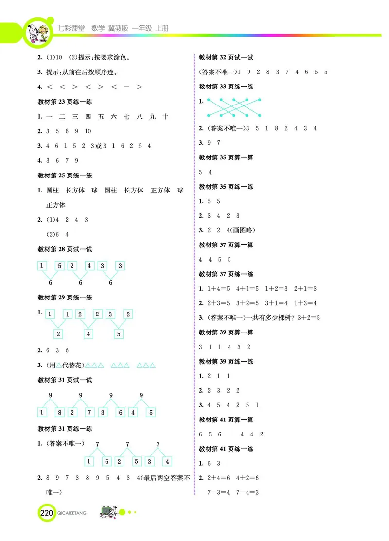 《七彩课堂》数学1年级上册（JJ）_一年级上下册资料_小学一年级学习资料-25年更新版_1-03、小学一年级数学上册_冀教版_10、电子书籍