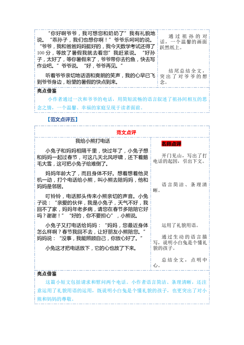 第五单元写话：打电话（范文点评）-（统编版）_一年级语文下册（统编版）_单元写作能力提升_2024版