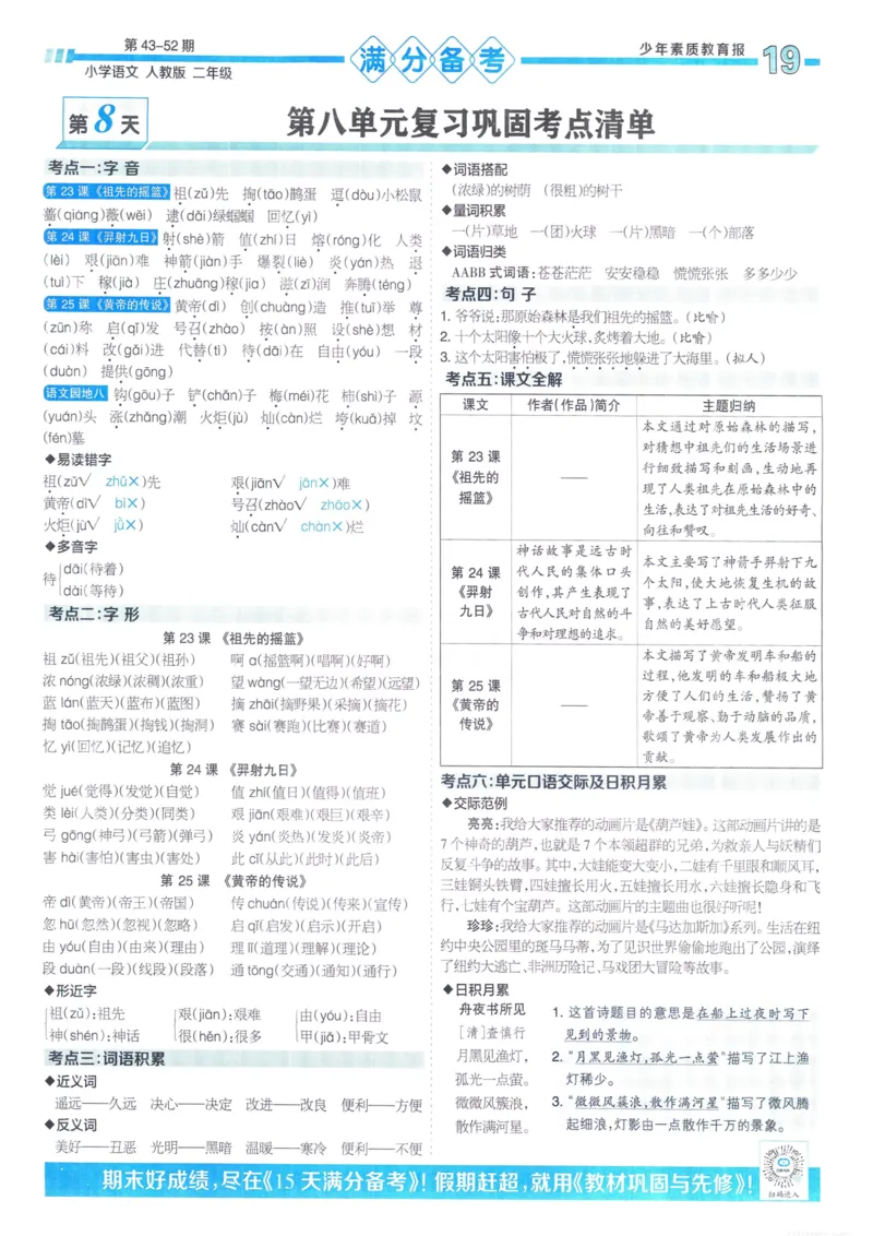 《少年素质教育报15天满分备考》24春语文2年级下册（RJ）_二年级上下册资料_小学二年级学习资料-25年更新版_2-02、小学二年级语文下册_2-2-2、练习题、作业、试题、试卷_电子册类