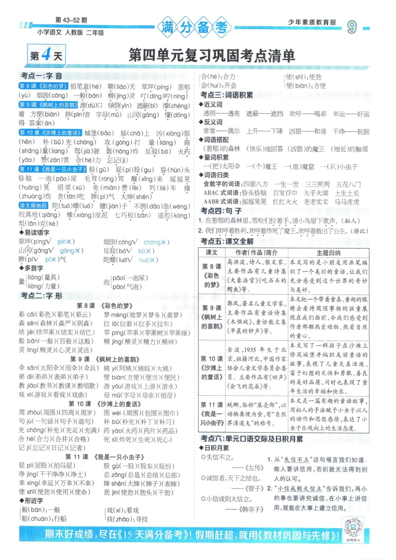 《少年素质教育报15天满分备考》24春语文2年级下册（RJ）_二年级上下册资料_小学二年级学习资料-25年更新版_2-02、小学二年级语文下册_2-2-2、练习题、作业、试题、试卷_电子册类