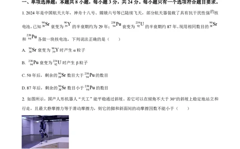 2024年高考物理试卷（山东）（空白卷）_物理历年高考真题_新&middot;PDF版2008-2025&middot;高考物理真题_物理（按年份分类）2008-2025_2024&middot;高考物理真题
