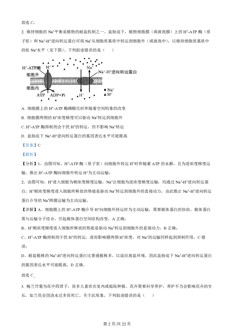 2024年高考生物试卷（甘肃）（解析卷）_生物历年高考真题_新&middot;PDF版2008-2025&middot;高考生物真题_生物（按年份分类）2008-2025_2024&middot;高考生物真题