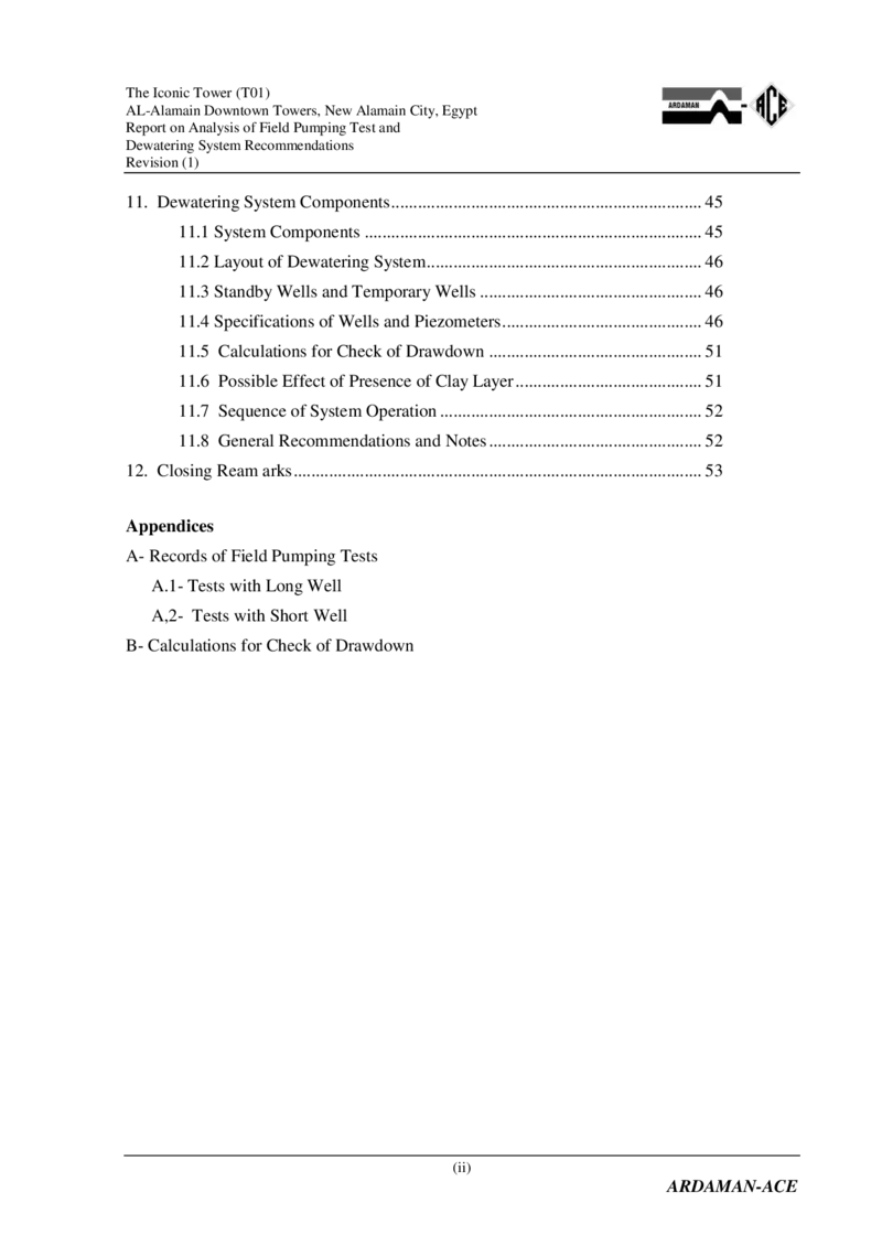 附件2：AlamainTowersT01-ReportonAnalysisofPumpingandDewateringSystemRecommendations（降水设计）_2021-2023年优秀施组方案_施工方案_埃及阿拉曼标志塔项目-基坑土方开挖及降水工程专项施工方案