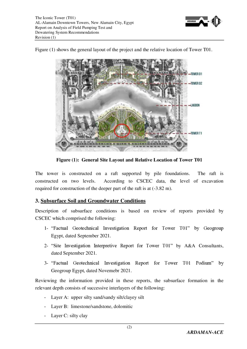 附件2：AlamainTowersT01-ReportonAnalysisofPumpingandDewateringSystemRecommendations（降水设计）_2021-2023年优秀施组方案_施工方案_埃及阿拉曼标志塔项目-基坑土方开挖及降水工程专项施工方案