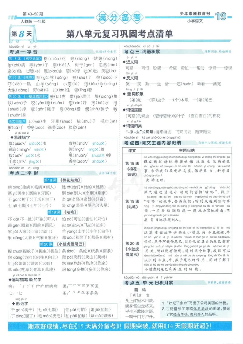 《少年素质教育报15天满分备考》24春语文1年级下册（RJ）_一年级上下册资料_小学一年级学习资料-25年更新版_1-02、小学一年级语文下册_3-6-2-2、练习题、作业、专项、试卷_部编（人教）版