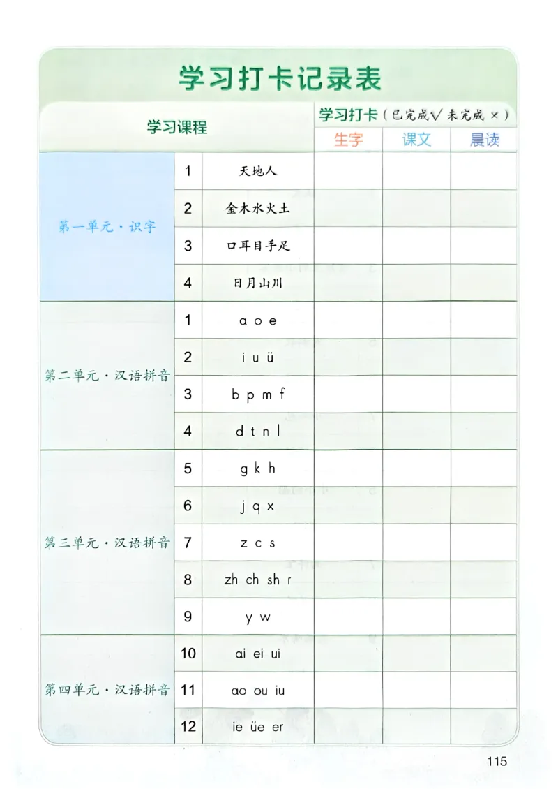 25秋一年级上册语文课堂笔记119页_2025秋《课堂笔记预习课》语文1-6