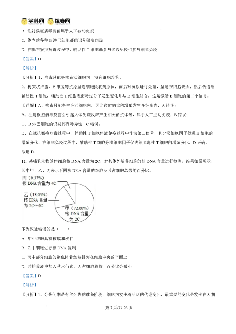 2025年高考生物试卷（浙江1月卷）（解析卷）_生物历年高考真题_新&middot;PDF版2008-2025&middot;高考生物真题_生物（按年份分类）2008-2025_2025&middot;高考生物真题