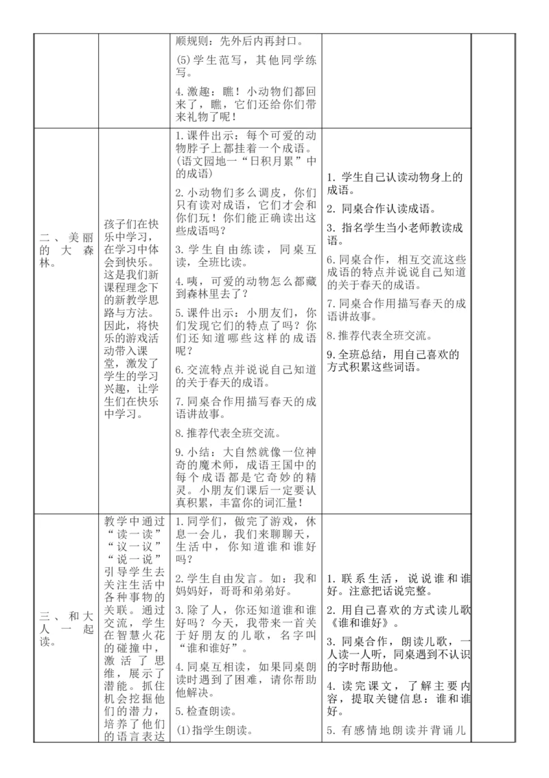 一、二单元教学设计(1)_一年级语文下册（统编版）_老课标资料_核心素养教案_一年级语文大单元教学教案