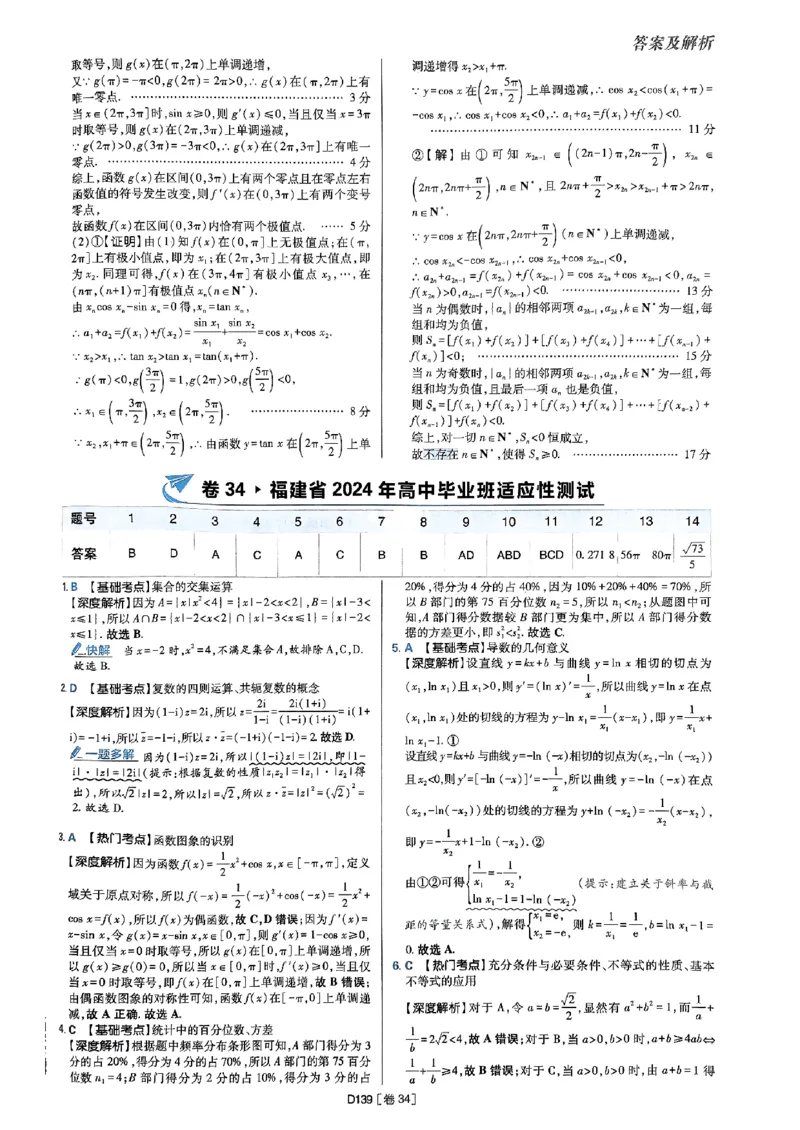 2025版高考必刷题42套数学答案解析_2025高中教辅（后续还会更新新习题试卷）_《2025高考必刷卷》_数学