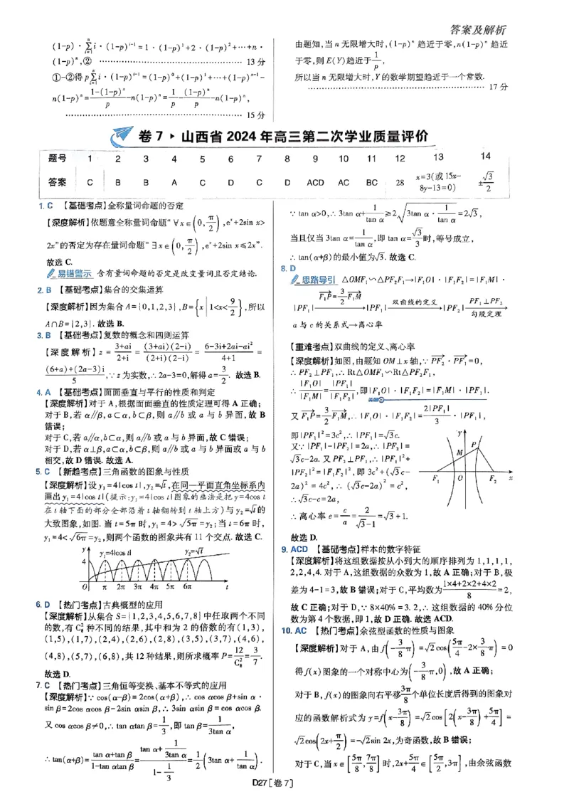 2025版高考必刷题42套数学答案解析_2025高中教辅（后续还会更新新习题试卷）_《2025高考必刷卷》_数学