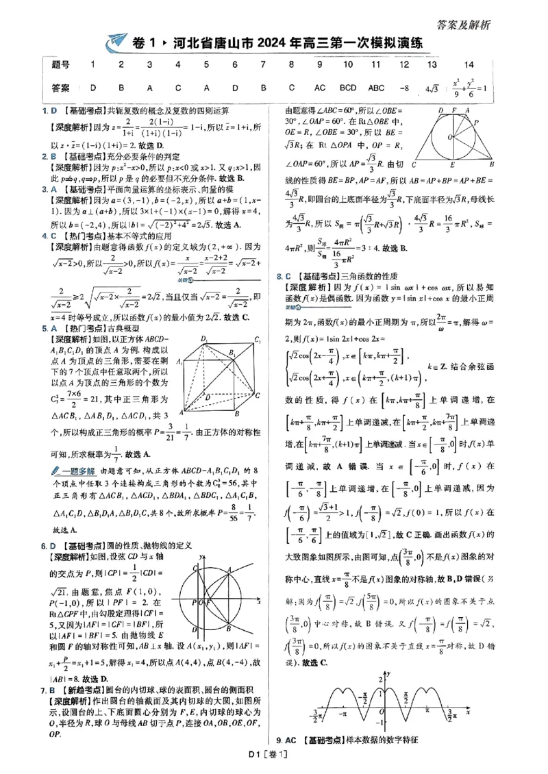 2025版高考必刷题42套数学答案解析_2025高中教辅（后续还会更新新习题试卷）_《2025高考必刷卷》_数学
