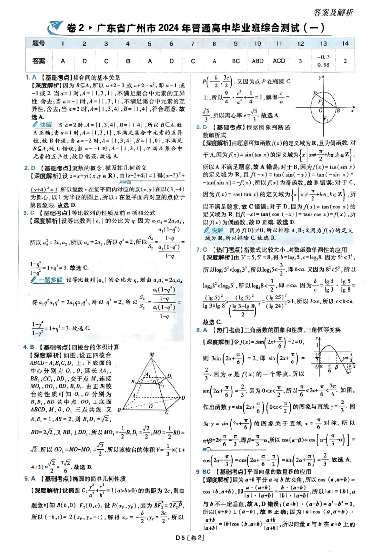 2025版高考必刷题42套数学答案解析_2025高中教辅（后续还会更新新习题试卷）_《2025高考必刷卷》_数学