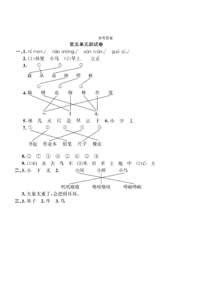 第五单元测试卷（部编版）_一年级语文上册（统编版）_老课标资料_单元试卷_单元试卷第1套08份