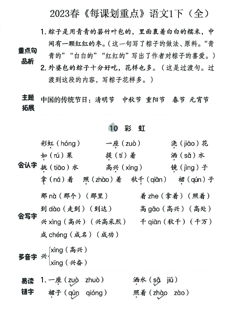 《名师每课划重点》23春语文1年级下册（RJ）_一年级上下册资料_小学一年级学习资料-25年更新版_1-02、小学一年级语文下册_3-6-2-2、练习题、作业、专项、试卷_部编（人教）版_电子册类