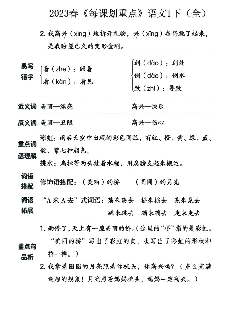 《名师每课划重点》23春语文1年级下册（RJ）_一年级上下册资料_小学一年级学习资料-25年更新版_1-02、小学一年级语文下册_3-6-2-2、练习题、作业、专项、试卷_部编（人教）版_电子册类