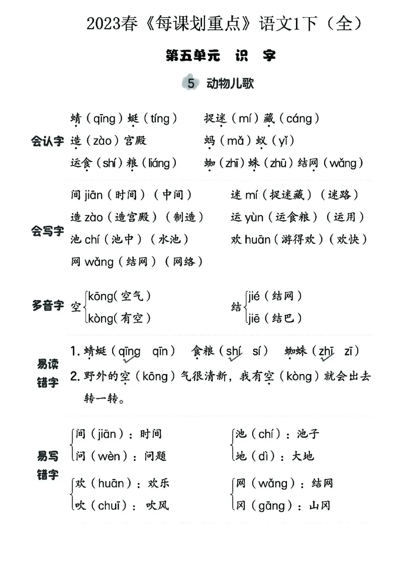 《名师每课划重点》23春语文1年级下册（RJ）_一年级上下册资料_小学一年级学习资料-25年更新版_1-02、小学一年级语文下册_3-6-2-2、练习题、作业、专项、试卷_部编（人教）版_电子册类