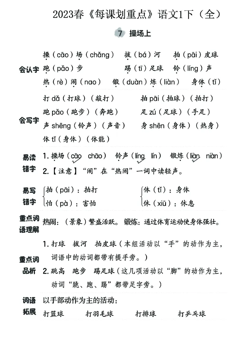 《名师每课划重点》23春语文1年级下册（RJ）_一年级上下册资料_小学一年级学习资料-25年更新版_1-02、小学一年级语文下册_3-6-2-2、练习题、作业、专项、试卷_部编（人教）版_电子册类