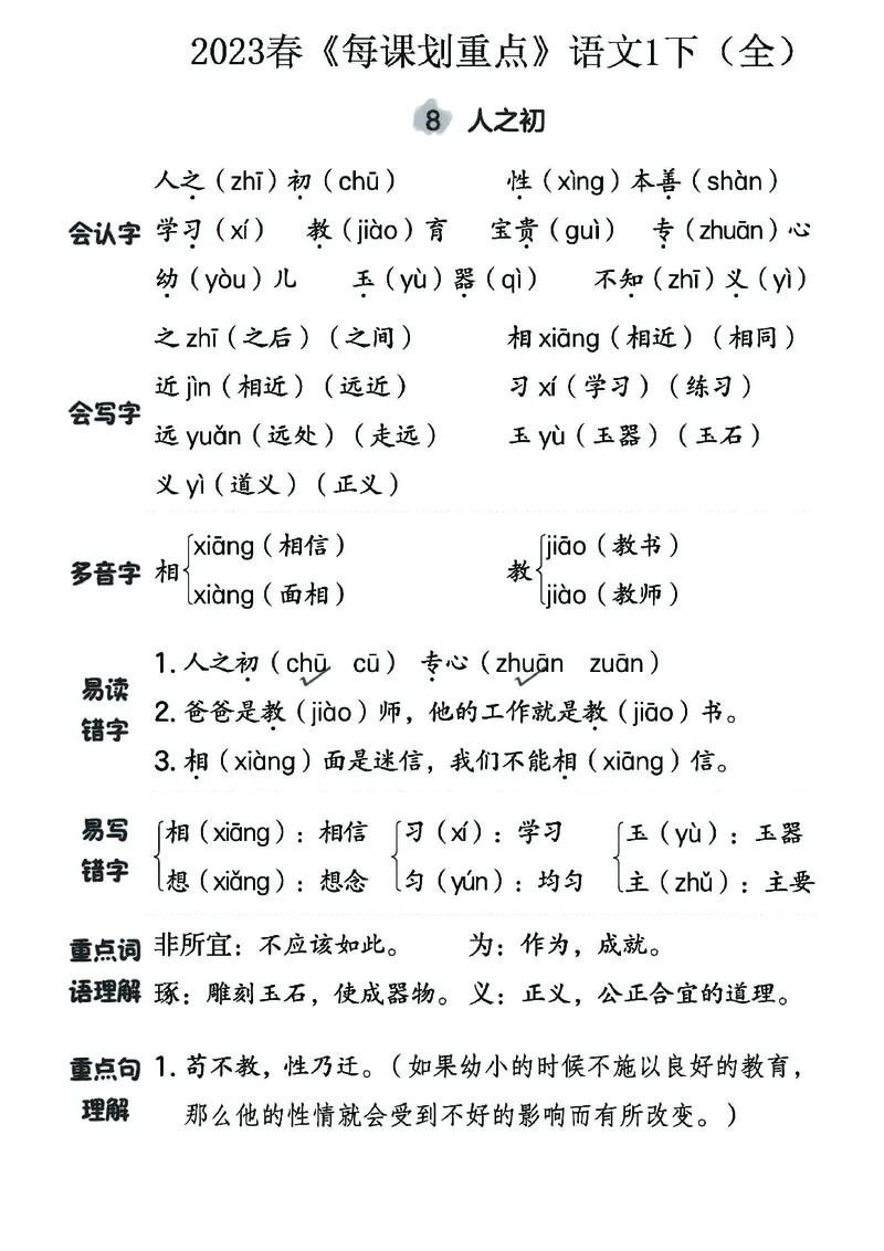 《名师每课划重点》23春语文1年级下册（RJ）_一年级上下册资料_小学一年级学习资料-25年更新版_1-02、小学一年级语文下册_3-6-2-2、练习题、作业、专项、试卷_部编（人教）版_电子册类