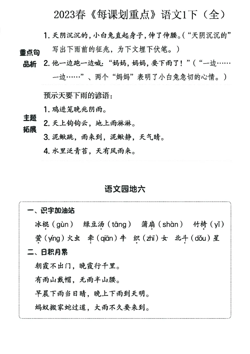 《名师每课划重点》23春语文1年级下册（RJ）_一年级上下册资料_小学一年级学习资料-25年更新版_1-02、小学一年级语文下册_3-6-2-2、练习题、作业、专项、试卷_部编（人教）版_电子册类