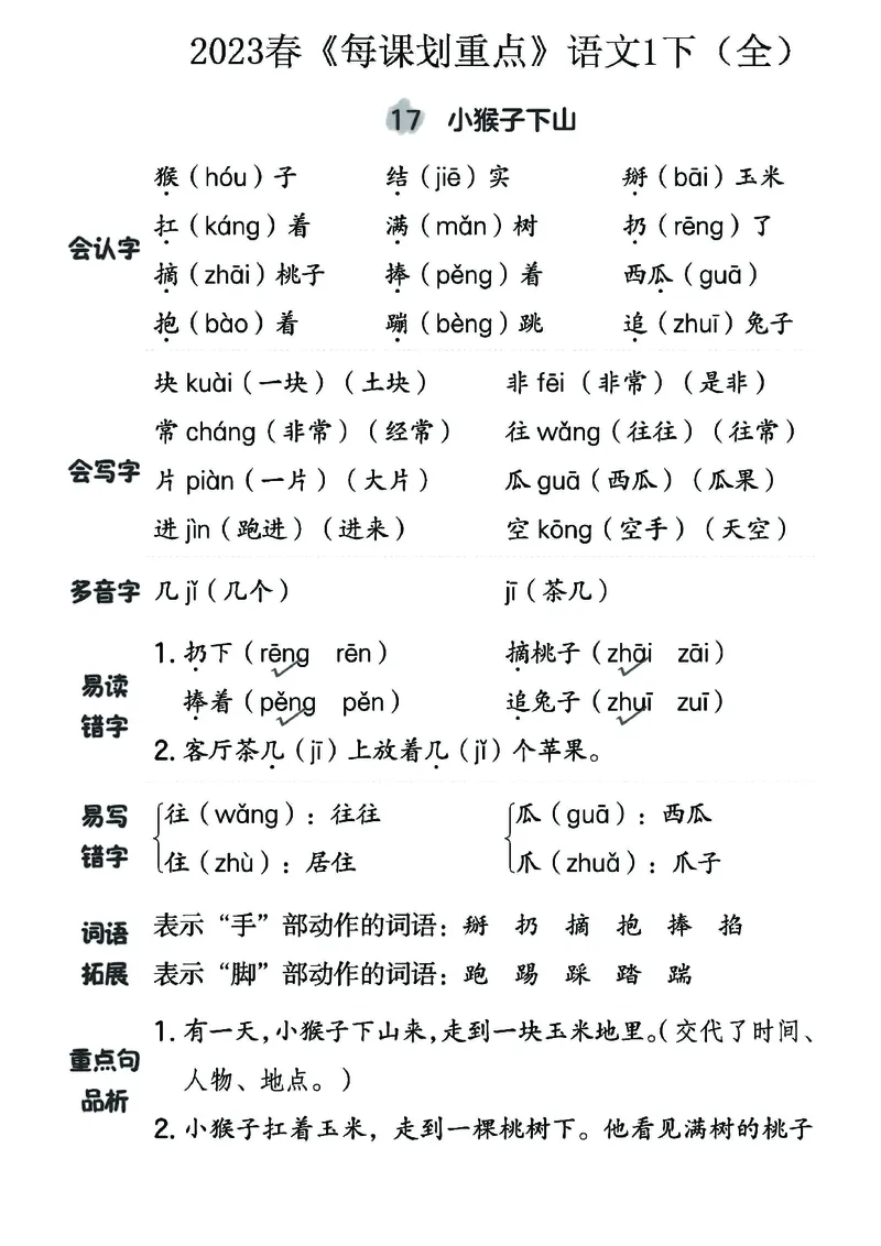 《名师每课划重点》23春语文1年级下册（RJ）_一年级上下册资料_小学一年级学习资料-25年更新版_1-02、小学一年级语文下册_3-6-2-2、练习题、作业、专项、试卷_部编（人教）版_电子册类