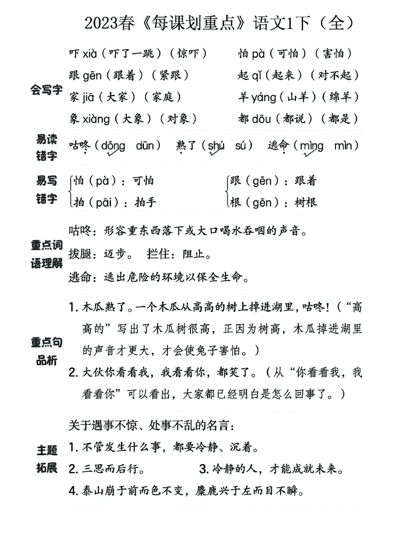 《名师每课划重点》23春语文1年级下册（RJ）_一年级上下册资料_小学一年级学习资料-25年更新版_1-02、小学一年级语文下册_3-6-2-2、练习题、作业、专项、试卷_部编（人教）版_电子册类