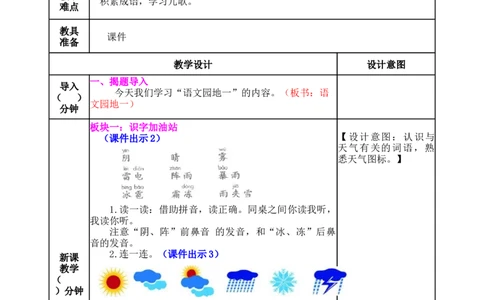 语文园地一-教案_一年级语文下册（统编版）_老课标资料_教案反思+导学案_表格式_5版表格式教案