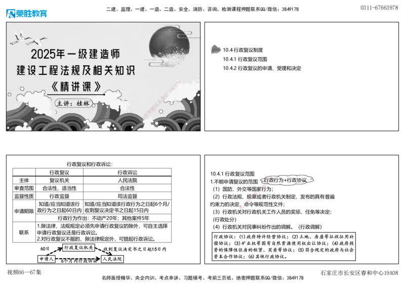 视频66&mdash;67集10.4&mdash;10.5行政诉讼复议制度（可打印版）_2026年一建法规_2025年一建法规SVIP_02-基础精讲✿高端面授✿深度强化_12-法规《教材精讲班》桂林RS_讲义