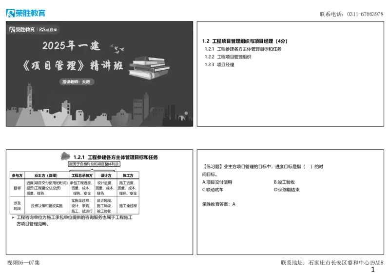 （新教材）视频06&mdash;07集1.2工程项目管理组织与项目经理（可打印版）_2026年一级建造师_2026年一建管理_2025年一建管理SVIP_02-基础精讲✿高端面授✿深度强化_讲义