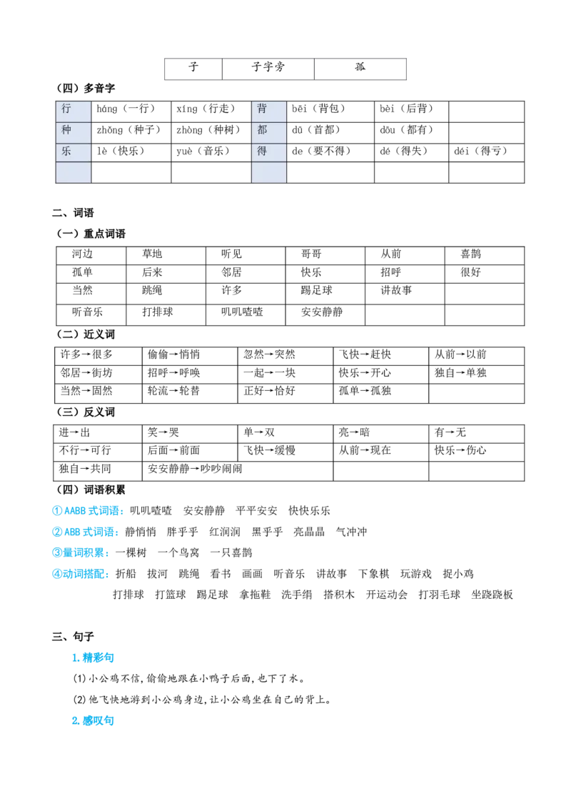第三单元（知识清单）-（统编版&middot;2024）_一年级语文下册（统编版）_期末总复习