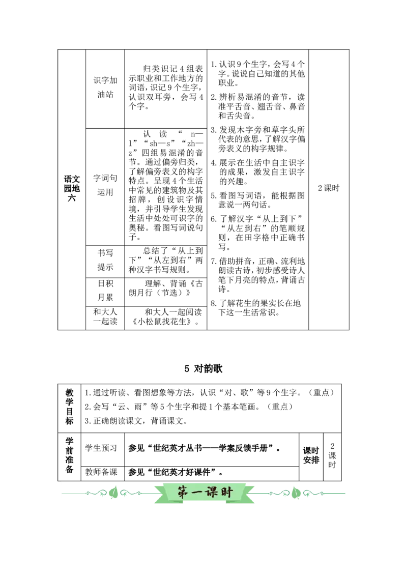 识字5对韵歌（教案）_一年级语文上册（统编版）_全套教学资源_课件教案2_语文1年级上册Word版教案