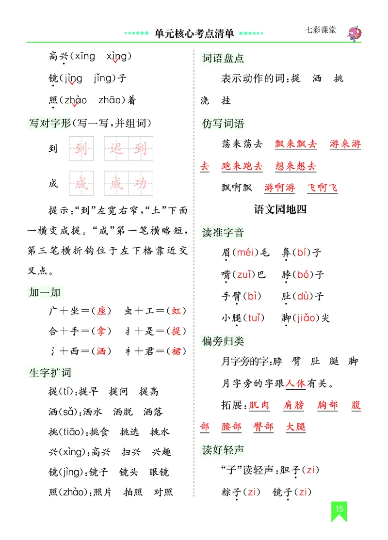 第四单元核心考点清单_一年级语文下册（统编版）_老课标资料_一年级下册全套课件资料_4.第四单元_单元复习_第四单元知识小结