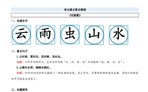 第六单元（知识清单）-（统编版&middot;2024秋）_一年级语文上册（统编版）_期末总复习