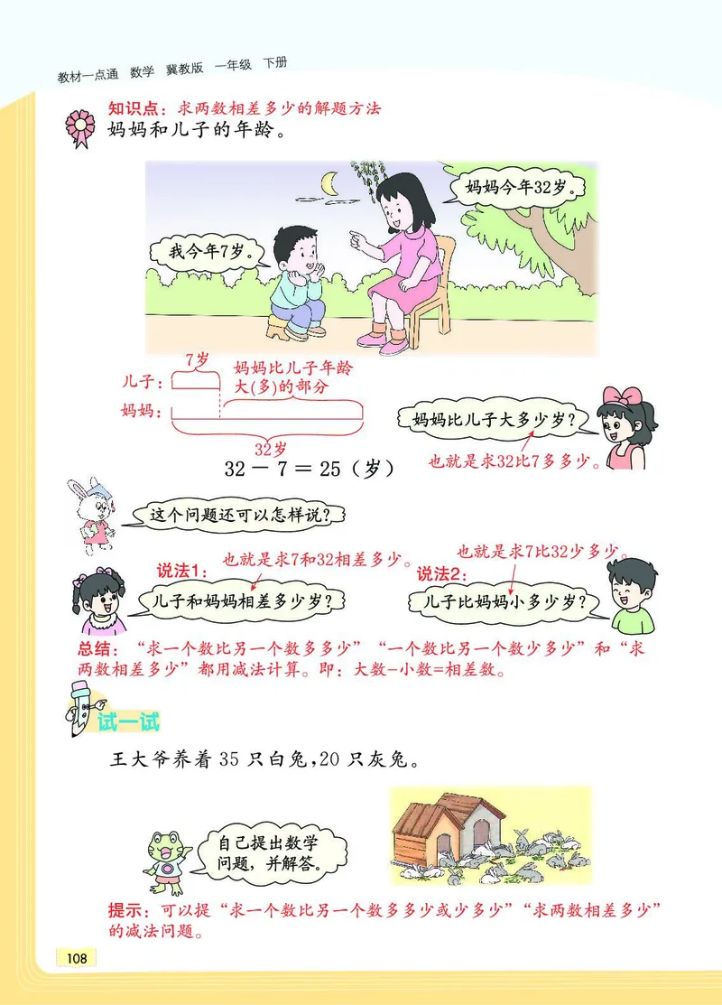 《教材一点通》数学1年级下册（JJ）_一年级上下册资料_小学一年级学习资料-25年更新版_1-04、小学一年级数学下册_1-4-2、练习题、作业、试题、试卷_冀教版_电子册类