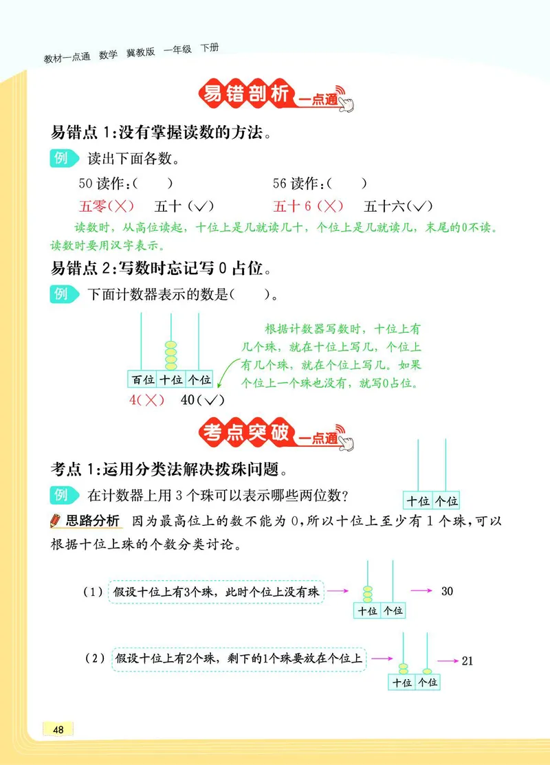 《教材一点通》数学1年级下册（JJ）_一年级上下册资料_小学一年级学习资料-25年更新版_1-04、小学一年级数学下册_1-4-2、练习题、作业、试题、试卷_冀教版_电子册类