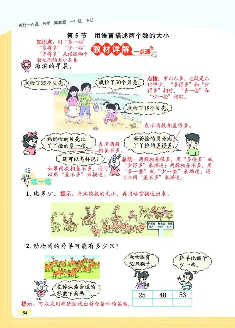 《教材一点通》数学1年级下册（JJ）_一年级上下册资料_小学一年级学习资料-25年更新版_1-04、小学一年级数学下册_1-4-2、练习题、作业、试题、试卷_冀教版_电子册类