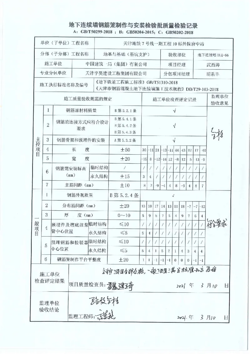 附件2：工程质量验收记录表_2021-2023年优秀施组方案_施工方案_方案12-天津地铁7号线一期工程PPP项目土建10标段-外院附中站转角幅地连墙绞吸式工艺穿越高压电缆群施工方案_02附件