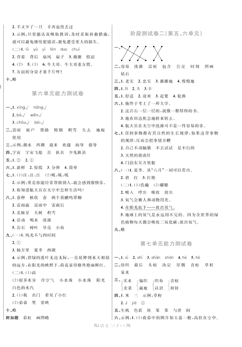 《天天100分测试卷》语文2年级下册（RJ）_二年级上下册资料_小学二年级学习资料-25年更新版_2-02、小学二年级语文下册_2-2-2、练习题、作业、试题、试卷_电子册类