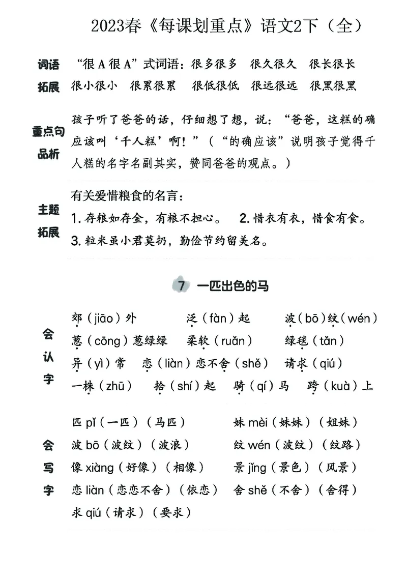 《名师每课划重点》23春语文2年级下册（RJ）_二年级上下册资料_小学二年级学习资料-25年更新版_2-02、小学二年级语文下册_2-2-2、练习题、作业、试题、试卷_电子册类