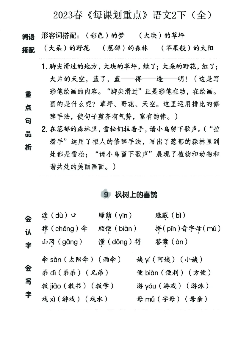 《名师每课划重点》23春语文2年级下册（RJ）_二年级上下册资料_小学二年级学习资料-25年更新版_2-02、小学二年级语文下册_2-2-2、练习题、作业、试题、试卷_电子册类