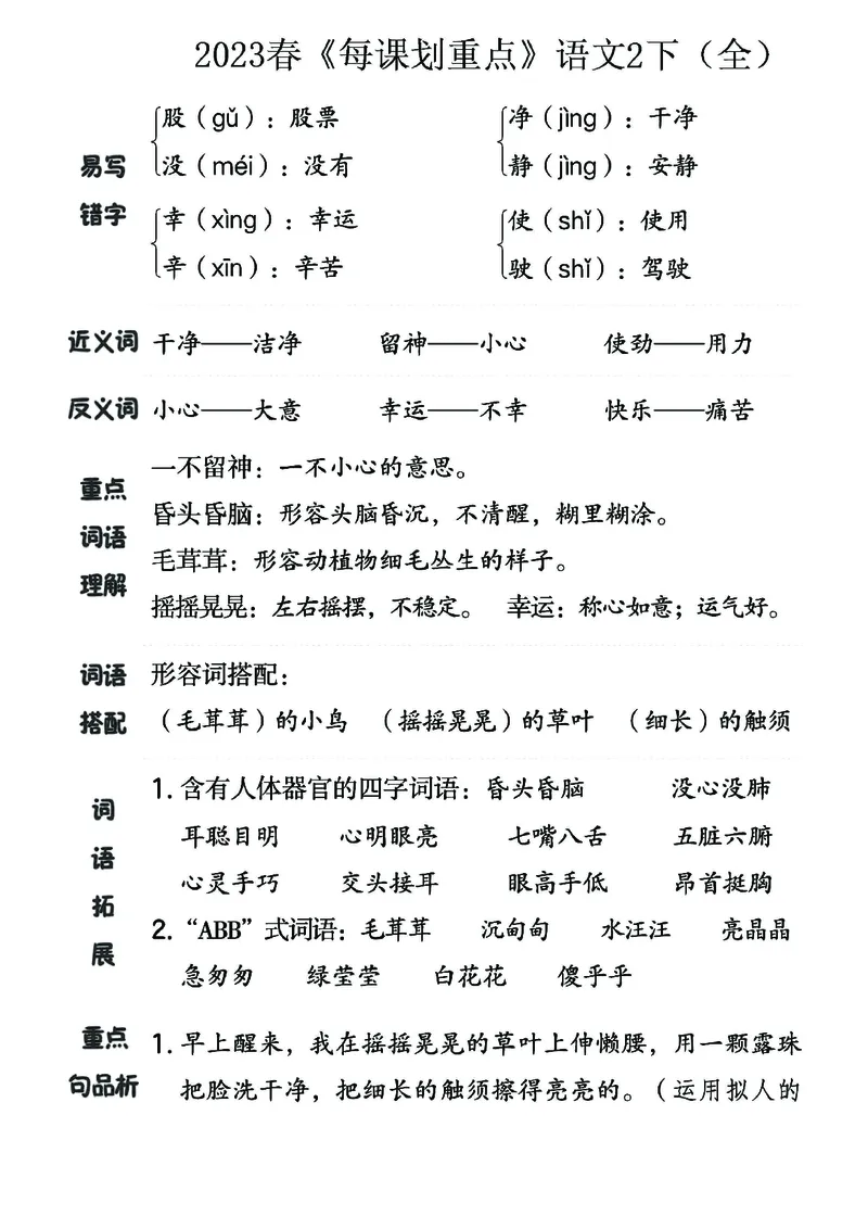 《名师每课划重点》23春语文2年级下册（RJ）_二年级上下册资料_小学二年级学习资料-25年更新版_2-02、小学二年级语文下册_2-2-2、练习题、作业、试题、试卷_电子册类