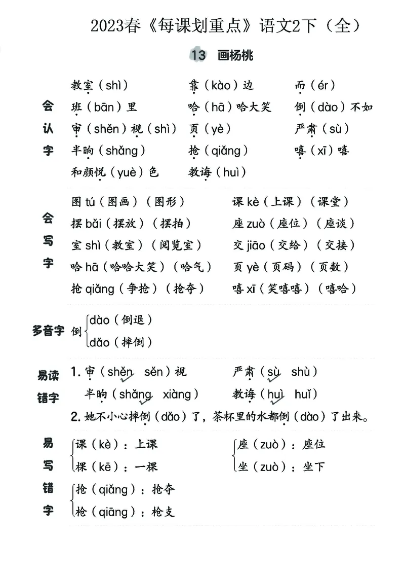 《名师每课划重点》23春语文2年级下册（RJ）_二年级上下册资料_小学二年级学习资料-25年更新版_2-02、小学二年级语文下册_2-2-2、练习题、作业、试题、试卷_电子册类