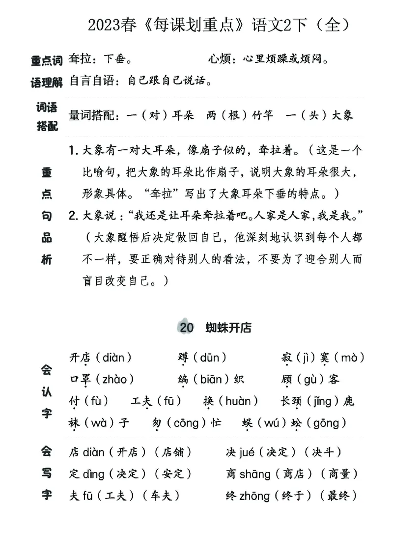 《名师每课划重点》23春语文2年级下册（RJ）_二年级上下册资料_小学二年级学习资料-25年更新版_2-02、小学二年级语文下册_2-2-2、练习题、作业、试题、试卷_电子册类