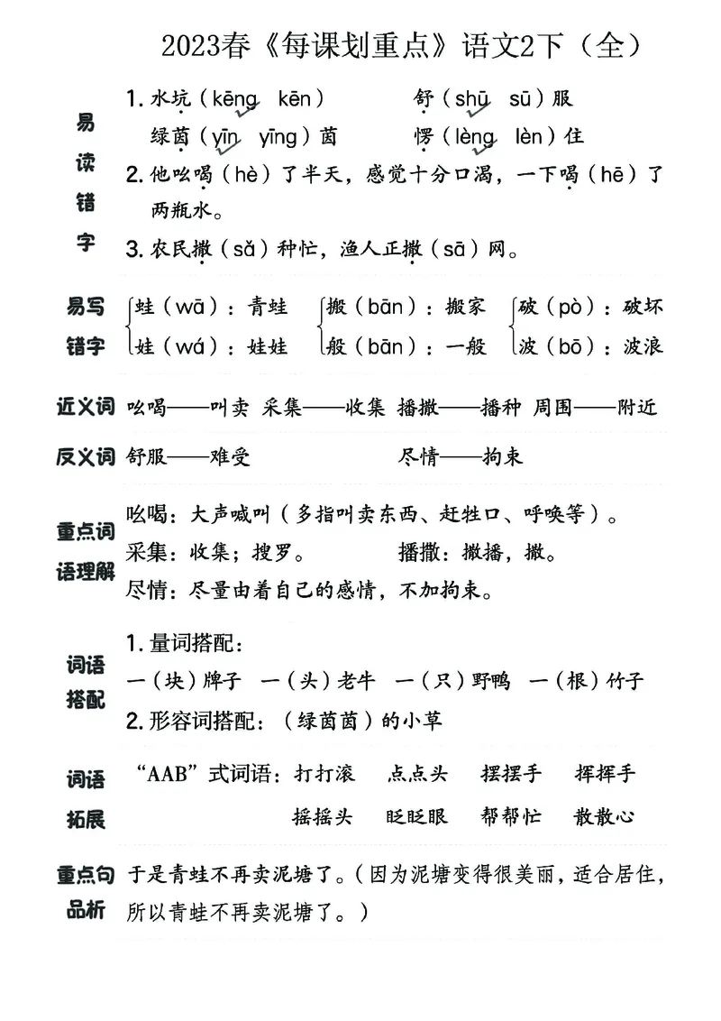 《名师每课划重点》23春语文2年级下册（RJ）_二年级上下册资料_小学二年级学习资料-25年更新版_2-02、小学二年级语文下册_2-2-2、练习题、作业、试题、试卷_电子册类